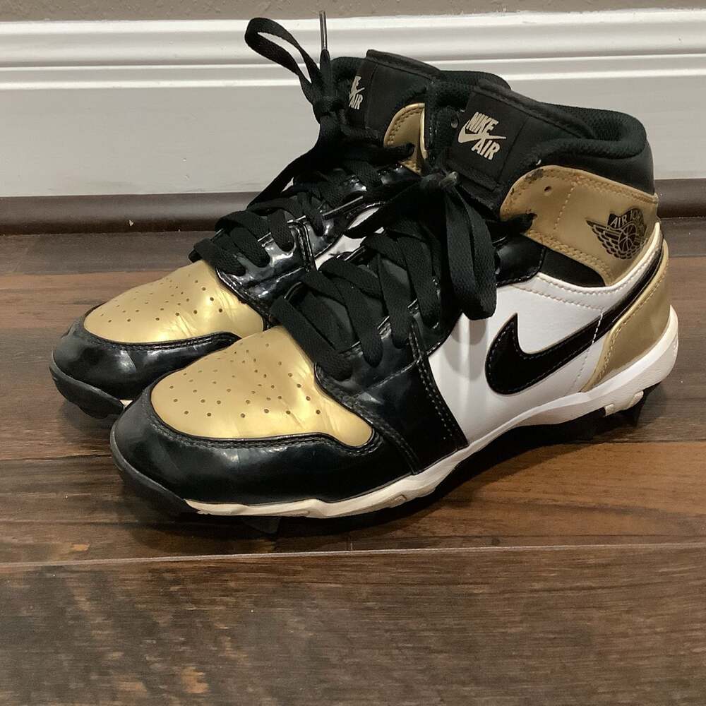 Nike Air Jordan 1 Mid Youth 5 TD Football Cleats Gold Toe